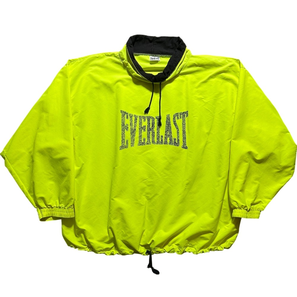 Everlast Windbreaker Men XL Neon Yellow Vintage USA Made Pullover Logo Boxing